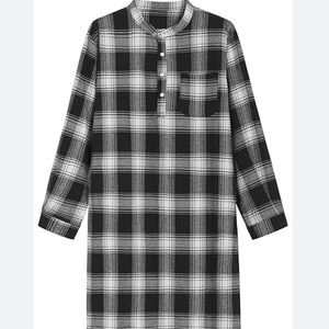 Ekouaer Mens Long Henley Nightshirt in Black Plaid 🆕